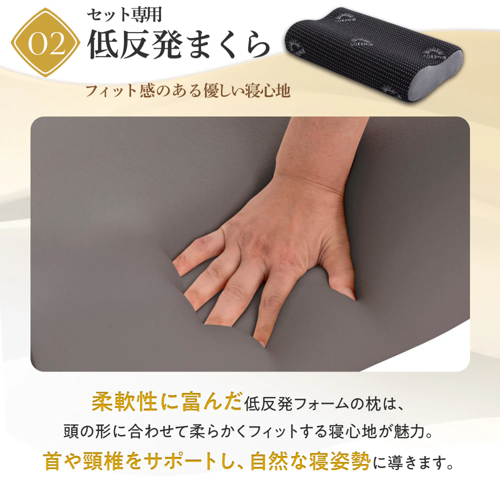 【低反発マットレス・低反発枕・敷パッド すぐに使える】プレミアム低反発3点セット - Image 6