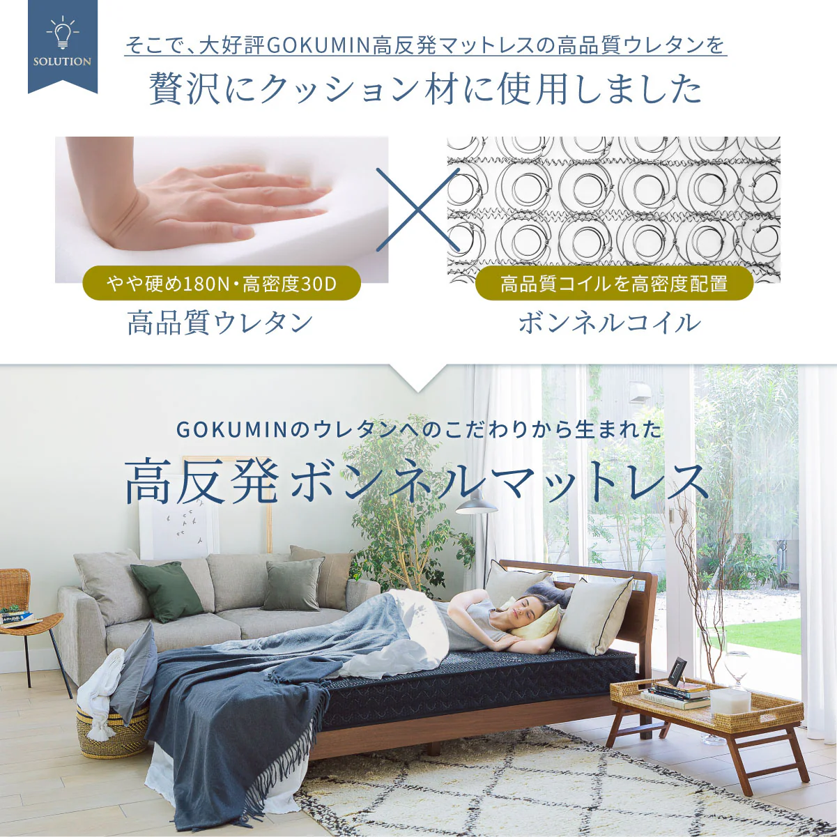 【高品質・高反発ウレタンを贅沢に使用 やや硬め】プレミアムボンネルコイルマットレス ～ストレート～ - Image 6