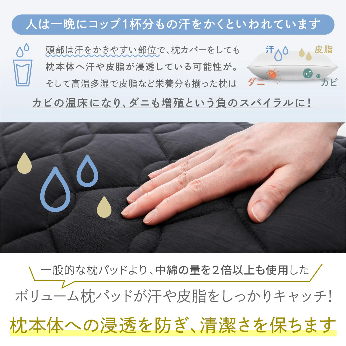 【敷布団・掛布団・枕・枕パッド 新生活や来客用に!】プレミアム布団4点セット - Image 13