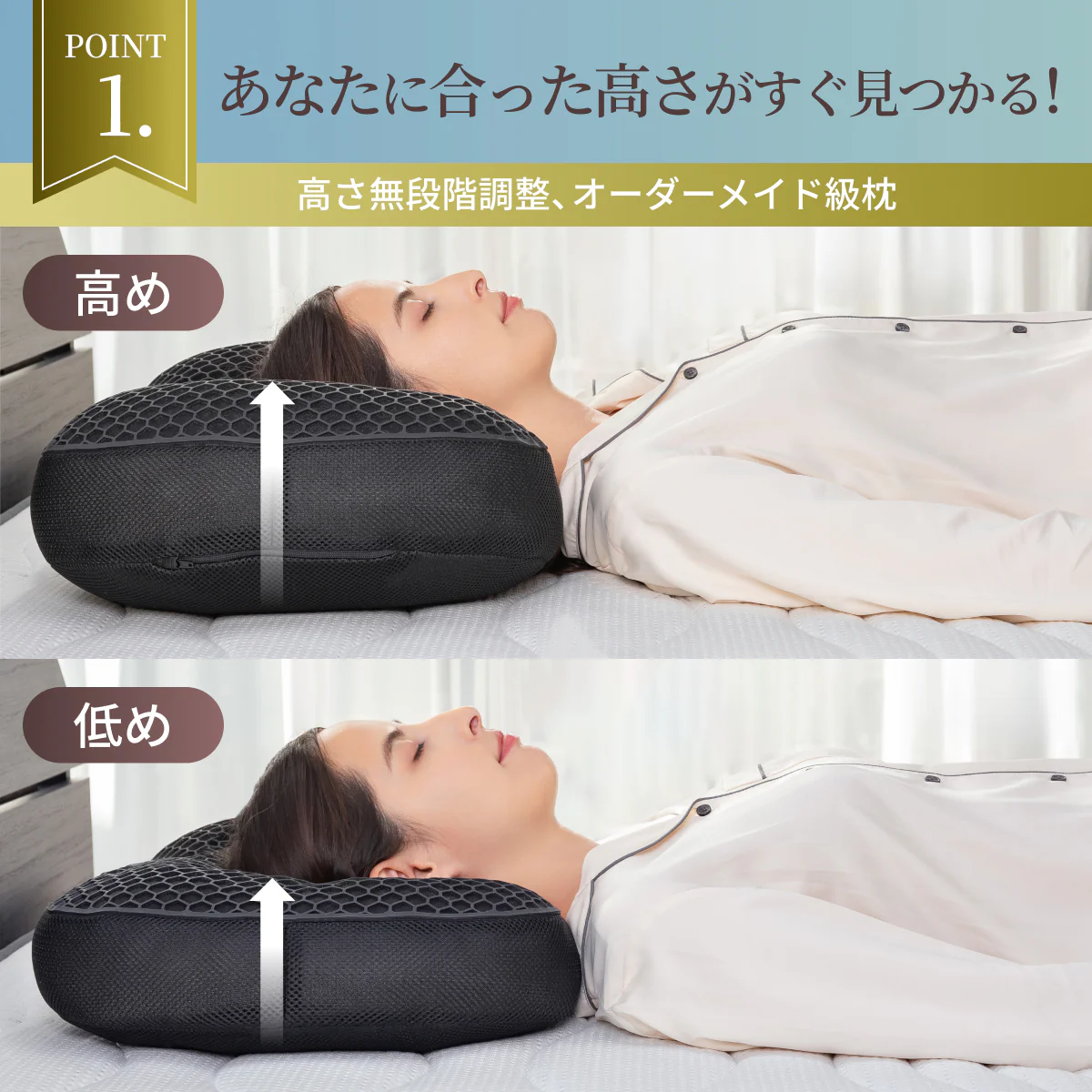 【TPEジェルx中綿で極上のフィット感、高さ無段階調整】3Dソフトフィットピロー - Image 6