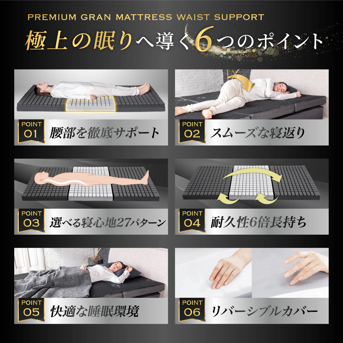 【腰をしっかりサポートする寝心地】プレミアムグランマットレス腰サポ+<三つ折り> - Image 5