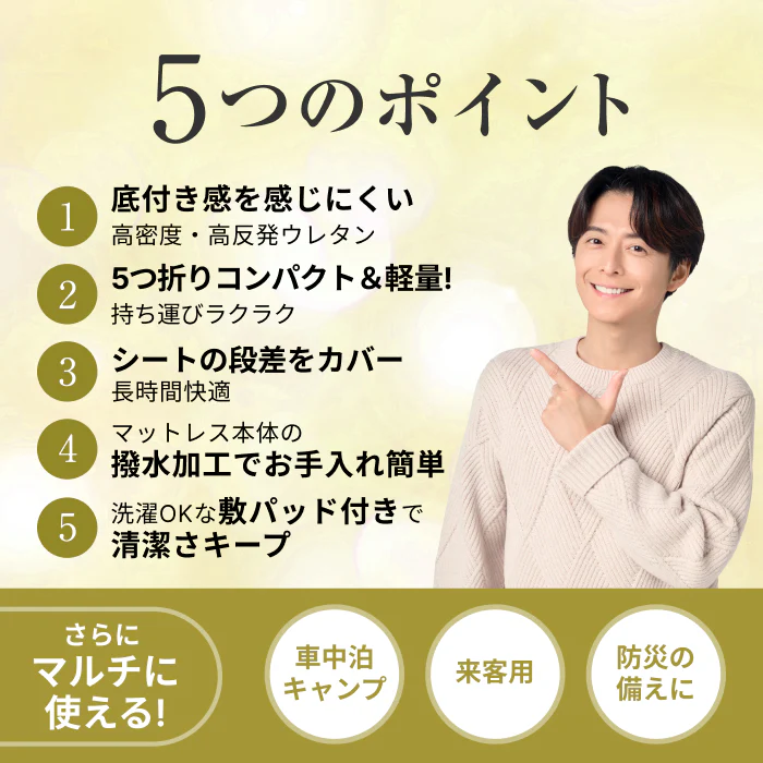 【持ち運び簡単、硬めで腰をしっかり支える】かため高反発マットレス5つ折りタイプ - Image 6