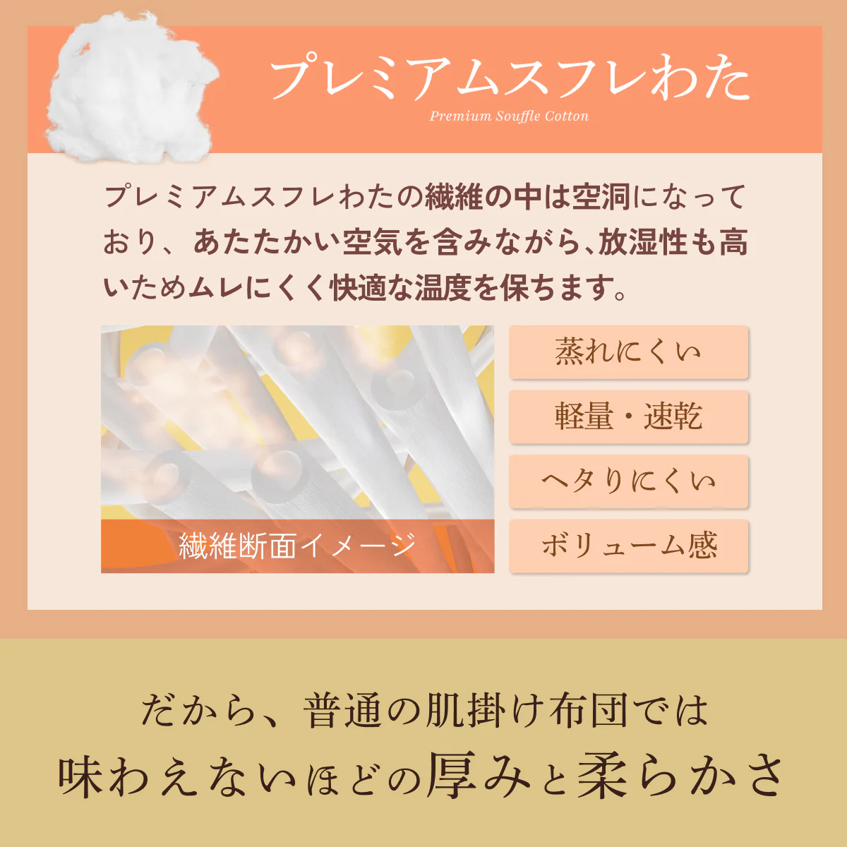【もっちりしっとり まるでスフレな肌触り とろける寝心地】もちスフレ肌掛け布団 - Image 7