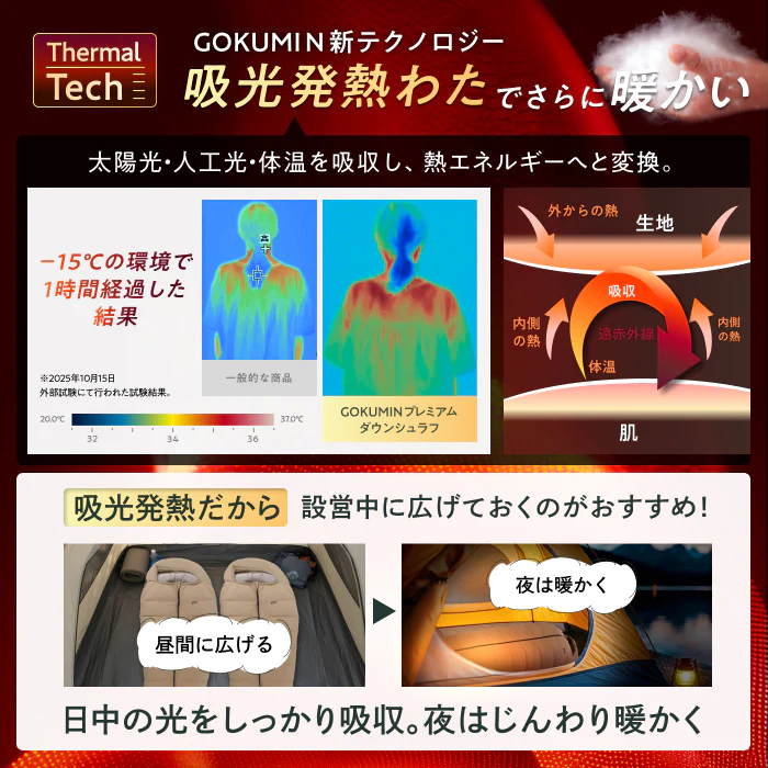 【外でも自宅級の寝心地を実現、1枚で通年快適】GOKUMINプレミアムダウンシュラフ - Image 10