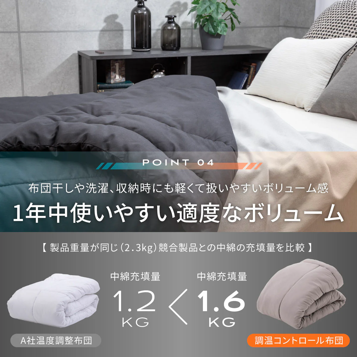 【冬に暖かく・夏に涼しく。特殊繊維で寝具の中を温度調整】調温コントロール掛け布団 - Image 13