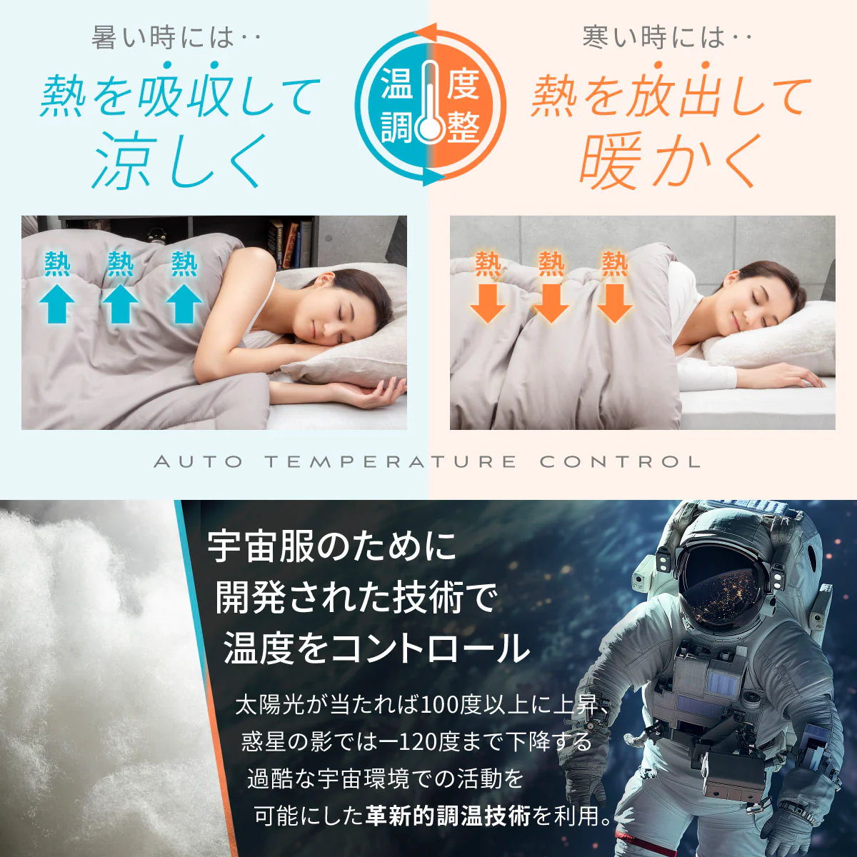【冬に暖かく・夏に涼しく。特殊繊維で寝具の中を温度調整】調温コントロール掛け布団 - Image 8