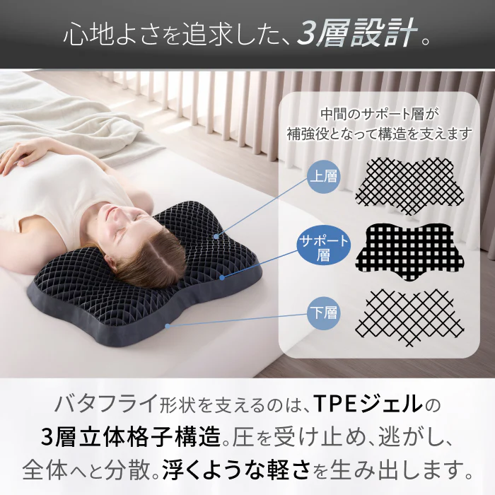 【無重力の浮遊感×3D形状で快適】バタフライ無重力ジェルピロー - Image 5