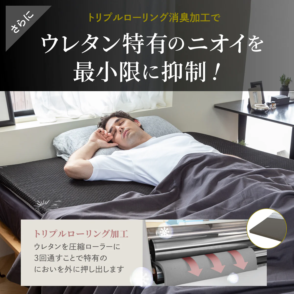 【厚さ5cm180Nやや硬め トリプル抗菌加工】高反発マットレス For Men - Image 14