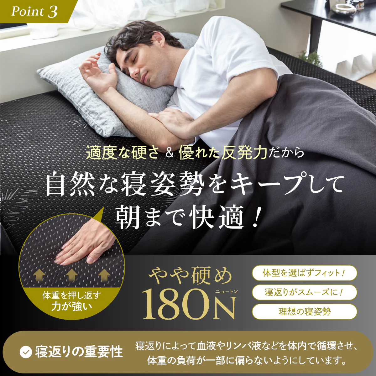 【厚さ5cm180Nやや硬め トリプル抗菌加工】高反発マットレス For Men - Image 15