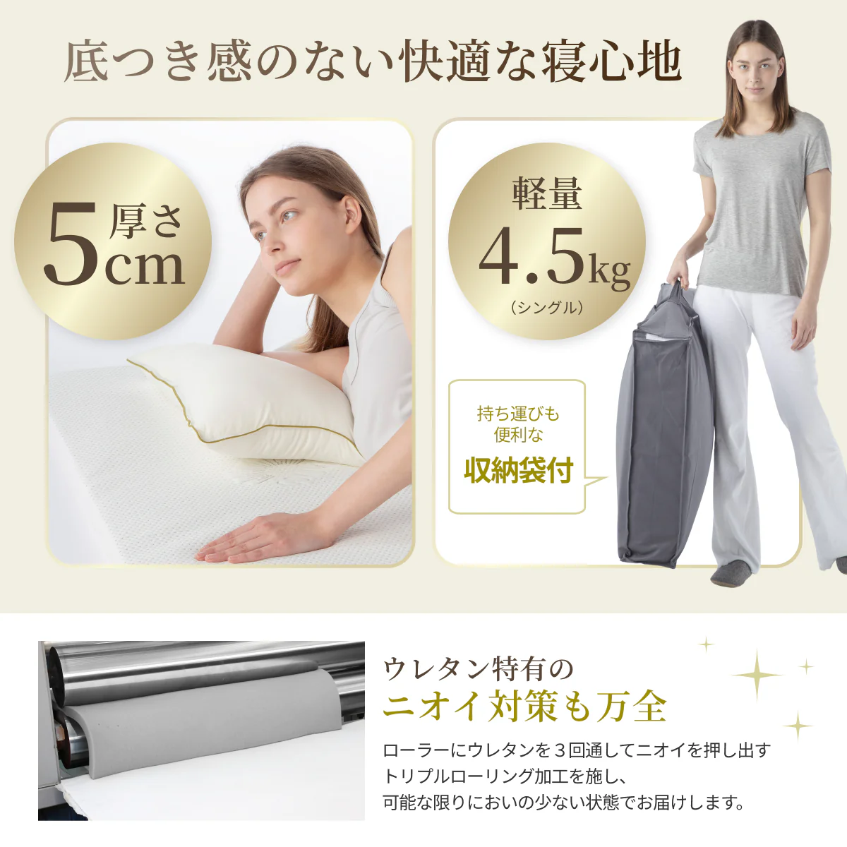 【包み込まれる寝心地  厚さ5cm】プレミアム低反発マットレス - Image 16