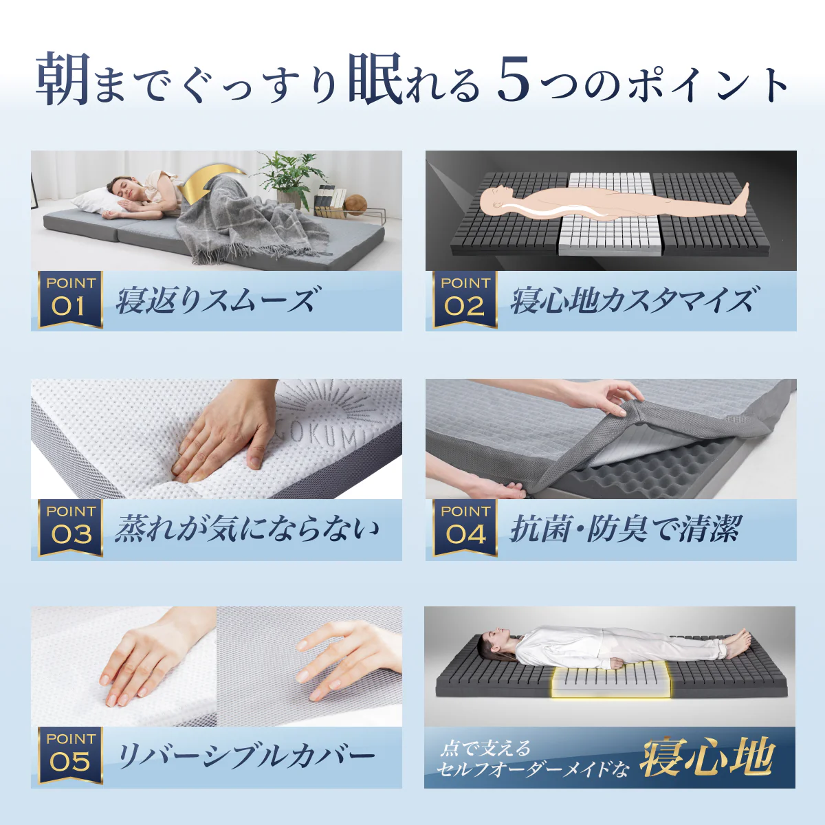 【あなたの体に寄り添い、心地よい眠りをサポート】GOKUMIN SIMPLE 三つ折りマットレス - Image 5