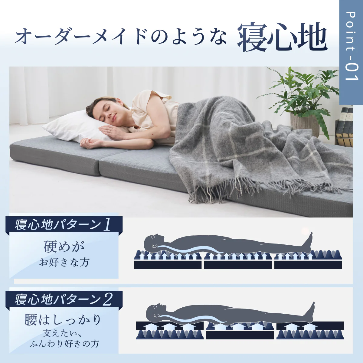 【あなたの体に寄り添い、心地よい眠りをサポート】GOKUMIN SIMPLE 三つ折りマットレス - Image 6
