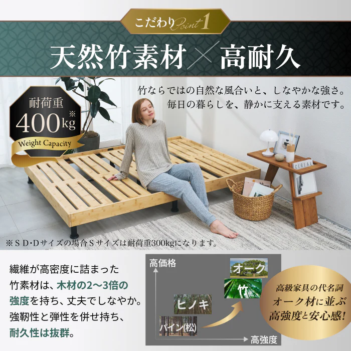 【国産×天然竹の上質な1台】プレミアムバンブーベッド ヘッドボードなし - Image 10
