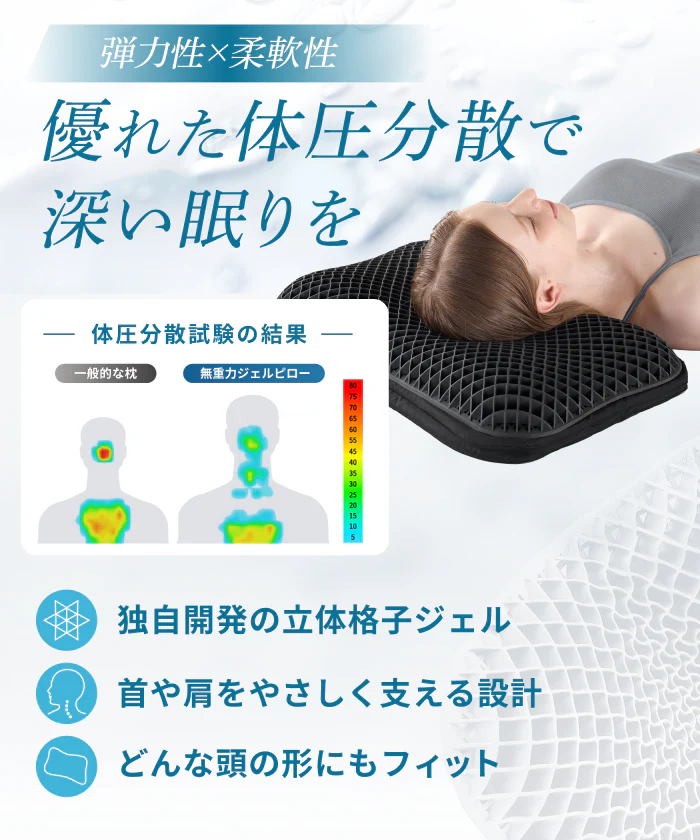 【新感覚ジェル素材！はじめてのジェル枕に！】無重力ジェルピローLite - Image 6