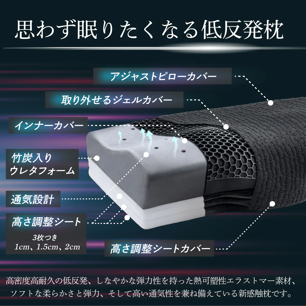 【点で支える無重力低反発】プレミアム低反発枕ジェルカバータイプ - Image 7