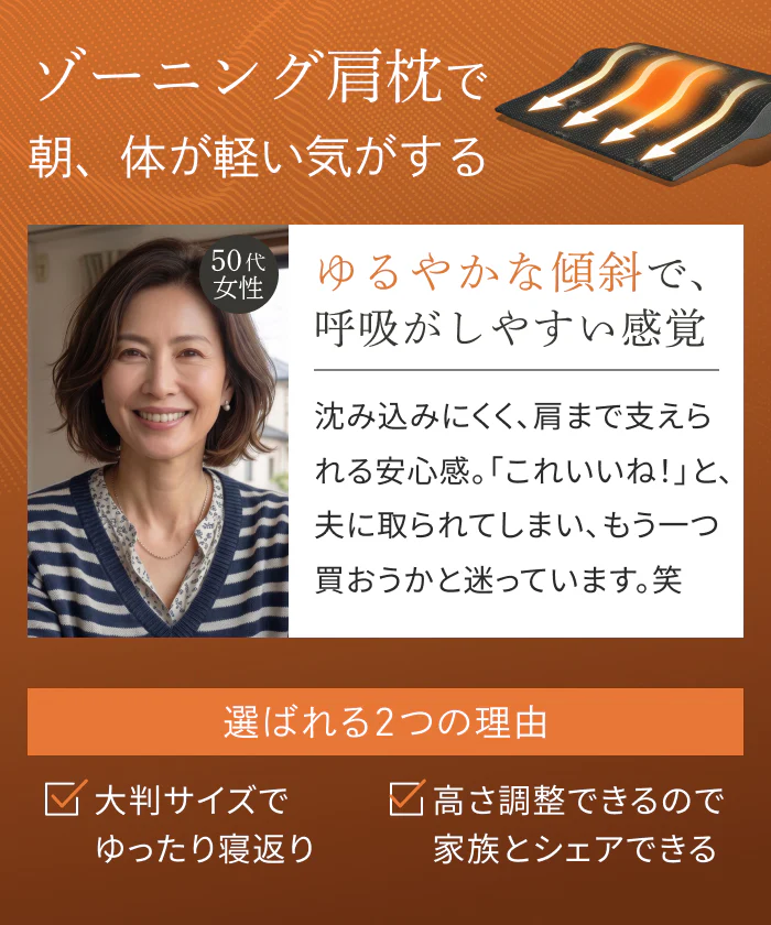 【上半身まで支え、自然な傾斜設計で呼吸しやすく】ゾーニング肩枕 - Image 5