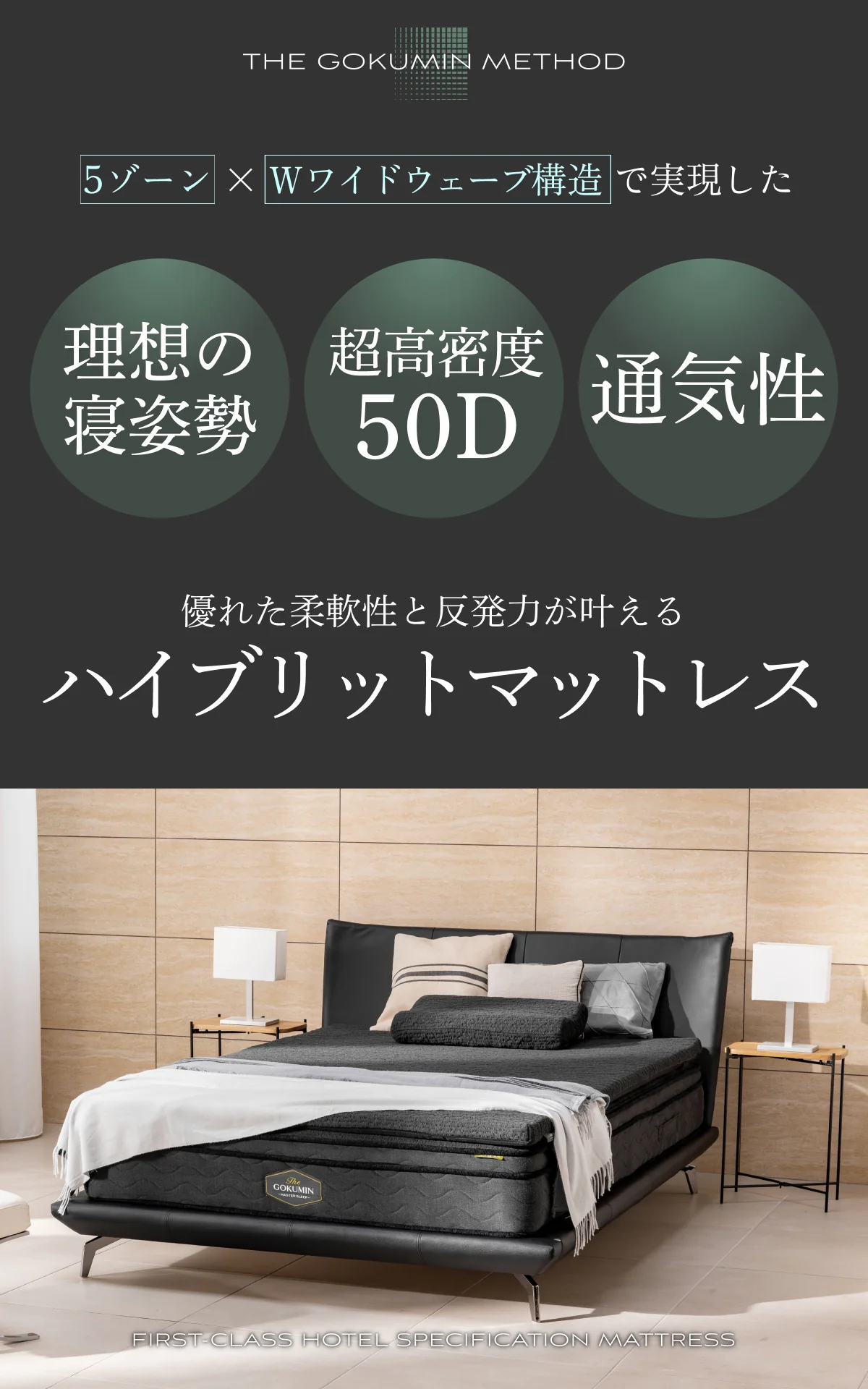 【高弾性＆超高密度50D＆5ゾーン】Wワイドウェーブマットレス 高弾性タイプ - Image 9