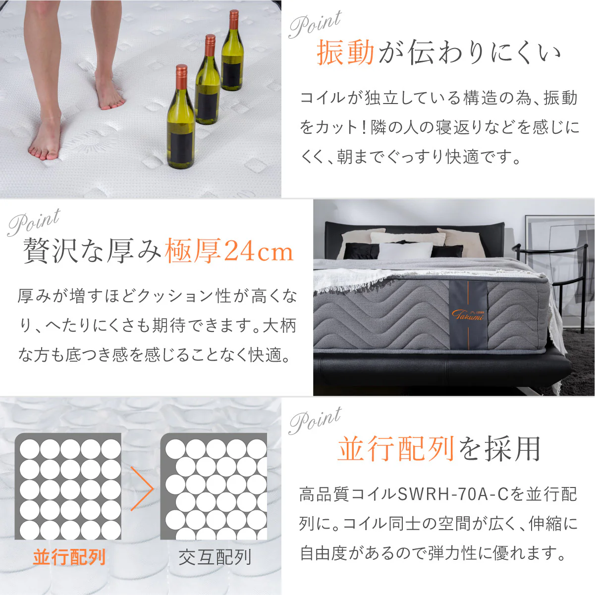 【最上級クラスの寝心地　極厚24cm】リバーシブル高密度スプリングマットレス - Image 13